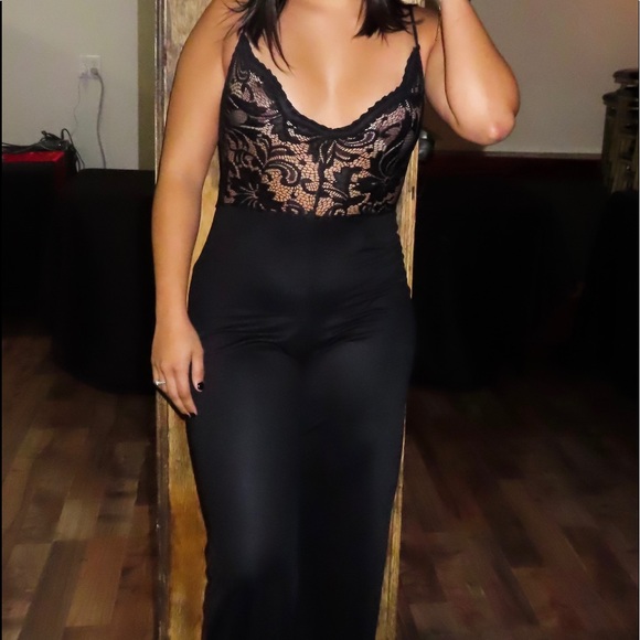 Black Lace Wide Leg Jumpsuit - Picture 3 of 3